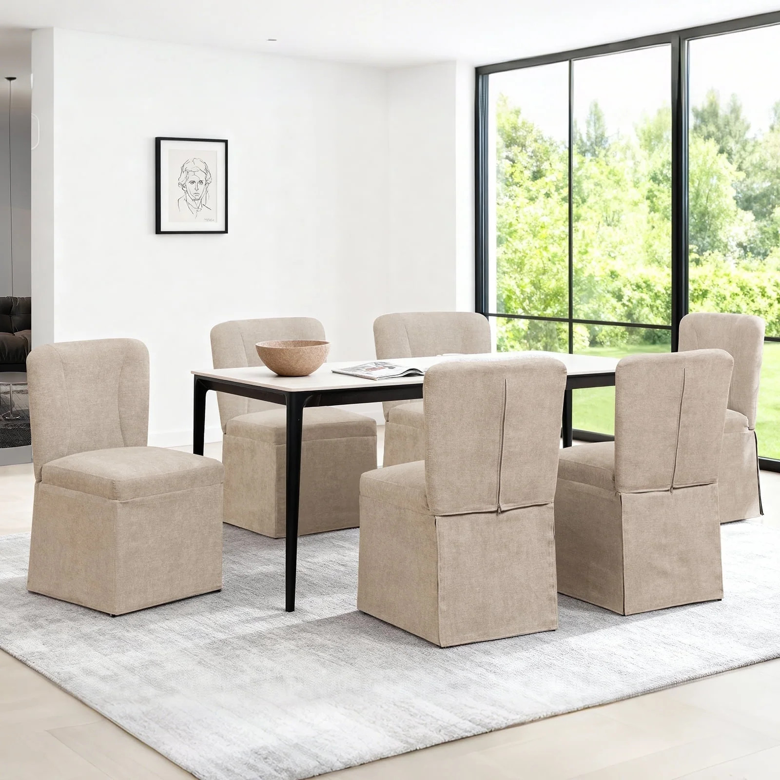 LEHZROAJ Linen Fabric Upholstered Dining Chairs Set of 6,Modern Armless Side Chair High Back for ... | Walmart (US)