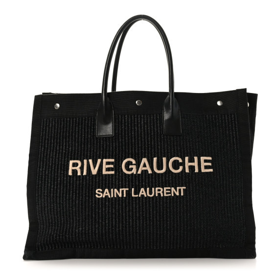 Raffia Linen Calfskin Rive Gauche Tote Black | FASHIONPHILE (US)
