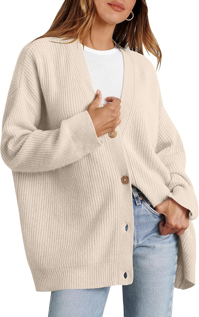 Caracilia Women's Oversized Cardigan Sweaters Long Sleeve Button Down Open Front Knit Sweater 202... | Amazon (US)