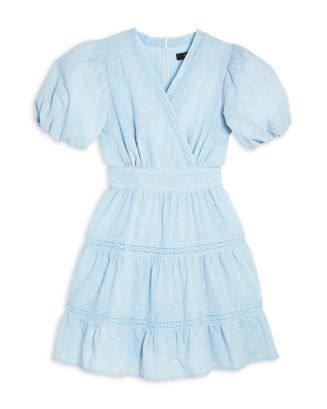 Girls' Puff Sleeve Clip Dot Lace Trim Tiered Dress, Little Kid, Big Kid - 100% Exclusive | Bloomingdale's (US)