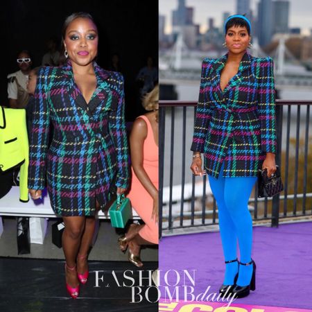 #whoworeitbetter : both @tasiasword and @quintab have been spied in this $2,385 @sergiohudsoncollection Double-breasted cotton-blend tweed mini dress. While #quintabrunson was styled by @bryonjavar in pink shoes, #fantasiabarrino was styled by @1800dhawk in blue tights, #chanel earrings and a blue headband. Both look 💣 but #wwib ? Shop their looks at the link in bio. 
📸 IG/ @sonejr 