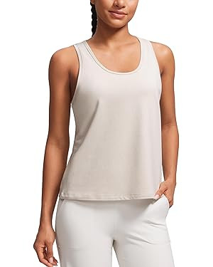 CRZ YOGA Pima Cotton Scoop Neck Tank Racerback Workout Tops for Women Soft Casual Basic Sleeveles... | Amazon (US)