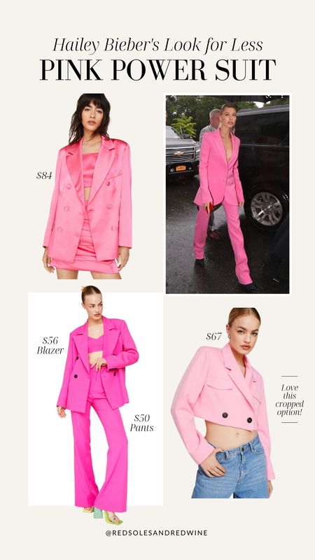 Barbiecore Trend! Affordable pink power suits inspired by Hailey Bieber’s

Pink blazer, pink suit, pink pants, work outfit, girls night out outfit, cropped blazer, boyfriend blazer, style inspiration 

#LTKstyletip #LTKSeasonal #LTKunder100