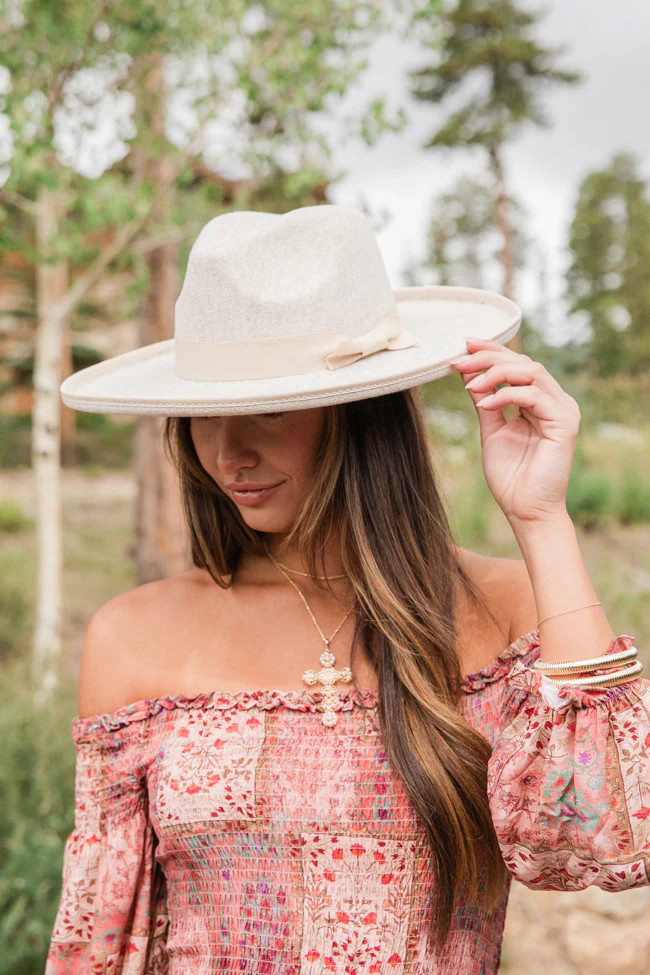 Ivory Wide Brim Hat | Pink Lily