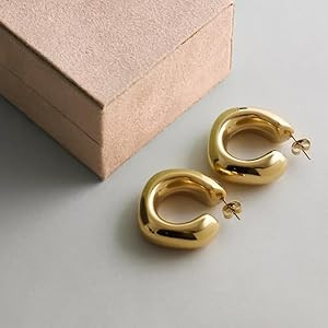 Waterproof Thick Gold Chunky Hoops Earrings for Women Non Tarnish,Gold Plated Hypoallergenic Open... | Amazon (US)