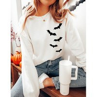 Bat Sweatshirt, Halloween Sweater, Shirt For Women, Fall Crewneck, Minimalistic Sweatshirt | Etsy (US)