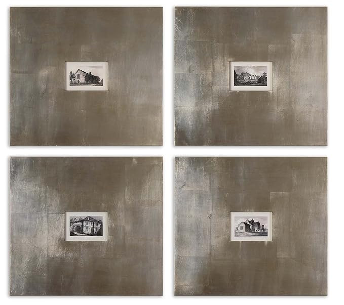 Uttermost 41295 Historical Buildings - 21.125" Vintage Wall Art (Set of 4), Champagne Silver Leaf... | Amazon (US)