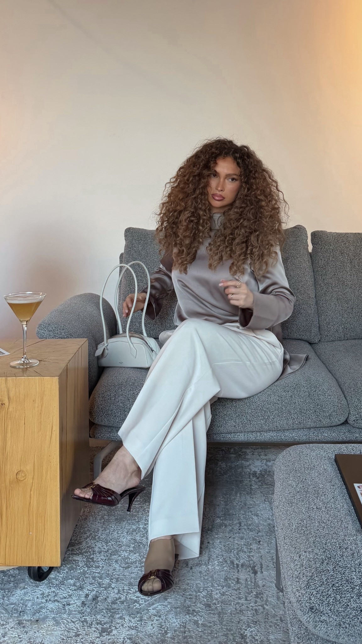 modest outfit with satin blouse 