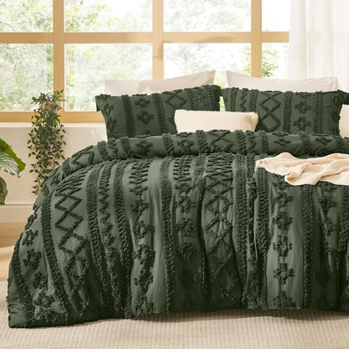 Bedsure Tufted Boho Comforter Set Full Size - Olive Green Boho Bed Set, GentleSoft™ 3 Pieces Farmhouse Shabby Chic Embroidery Bedding, Gifts for Woman, Soft Jacquard Full Comforter for All Seasons | Amazon (US)