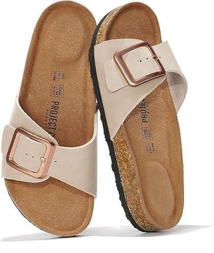 Project Cloud 100% Genuine Leather Sandals Women Dressy Beach Essentials Slides for Women Footwear-Lightweight with Memory Foam Insole Sandals for Women 2026-Womens Slides (Ibiza, Nude, 9) | Amazon (US)