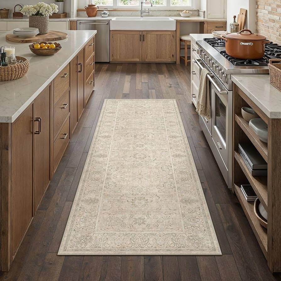 HUGEAR 2x6 Machine Washable Hallway Runner Rugs Vintage Beige - Neutral Non Slip Stain Resistant ... | Amazon (US)