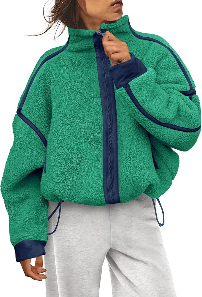 Yanekop Womens Fleece Jacket Zip Up Fuzzy Sherpa Jackets Long Sleeve Winter Coats Striped Warm Ou... | Amazon (US)