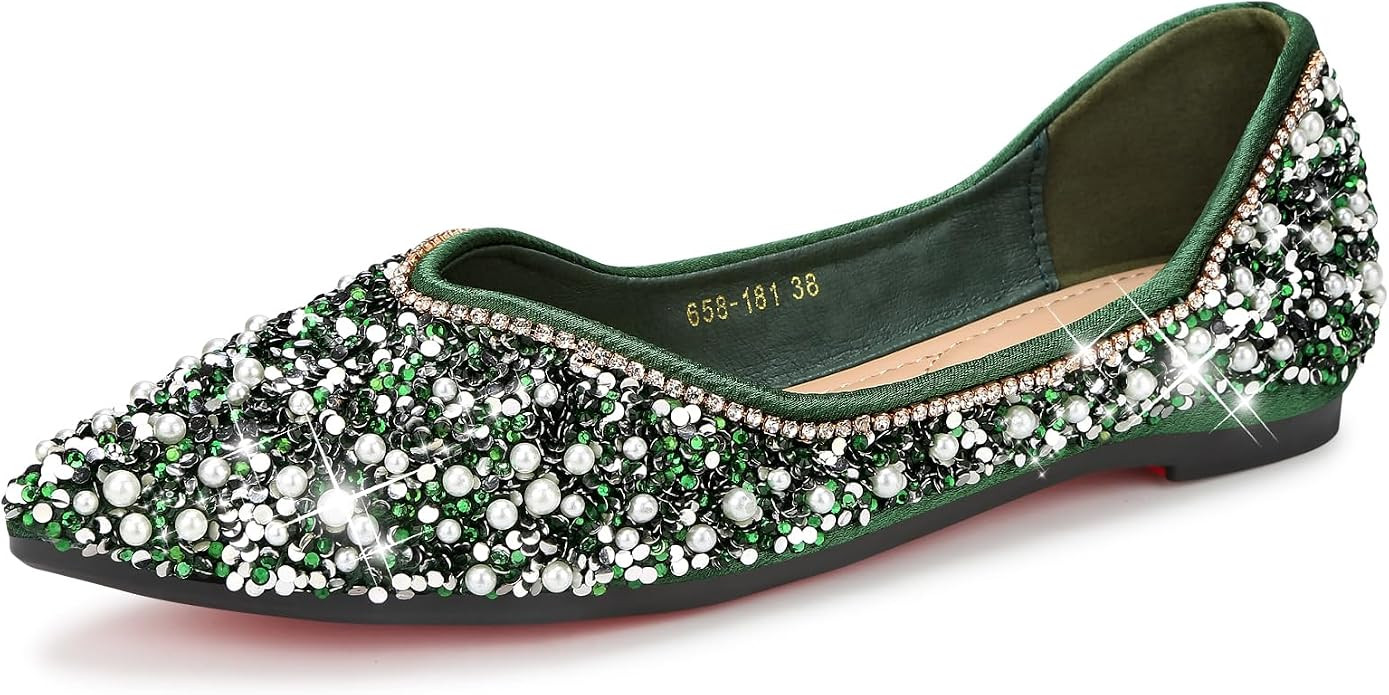 Dressy Flats Shoes for Women Comfortable Wedding Flats Rhinestone Fancy Ballet Flats Pointy Toe F... | Amazon (US)