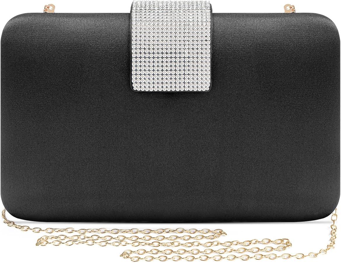 Satin Rhinestones Evening Bags Party Bridal Clutch Purse For Women Prom Clutch | Amazon (US)