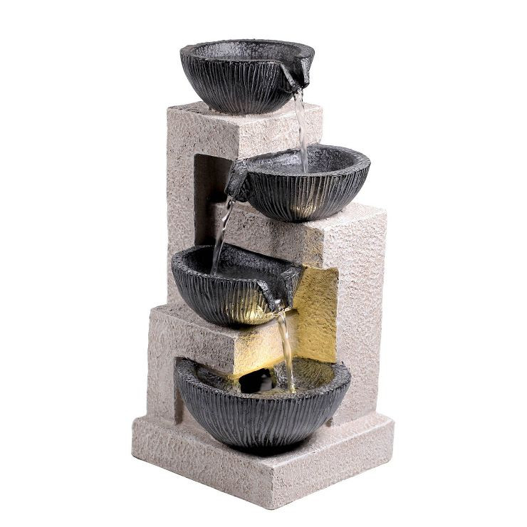 14" Cascading Bowl Tabletop Fountain with LED Lights Gray - Alpine Corporation | Target