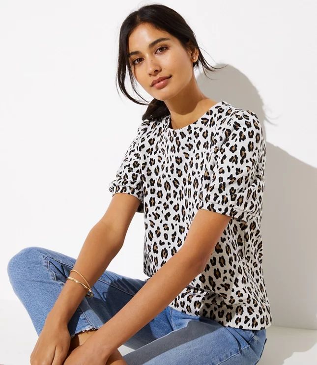 Leopard Print Knit Puff Sleeve Top | LOFT | LOFT
