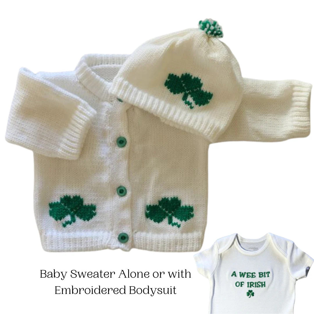 Shamrock Knitted Baby Sweater, Personalized Knitted Baby Sweater, St. Patricks Day Baby Sweater, ... | Etsy (US)