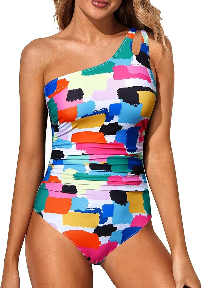 Women's One Shoulder One Piece Tummy Control Swimsuit Full Coverage | Amazon (US)