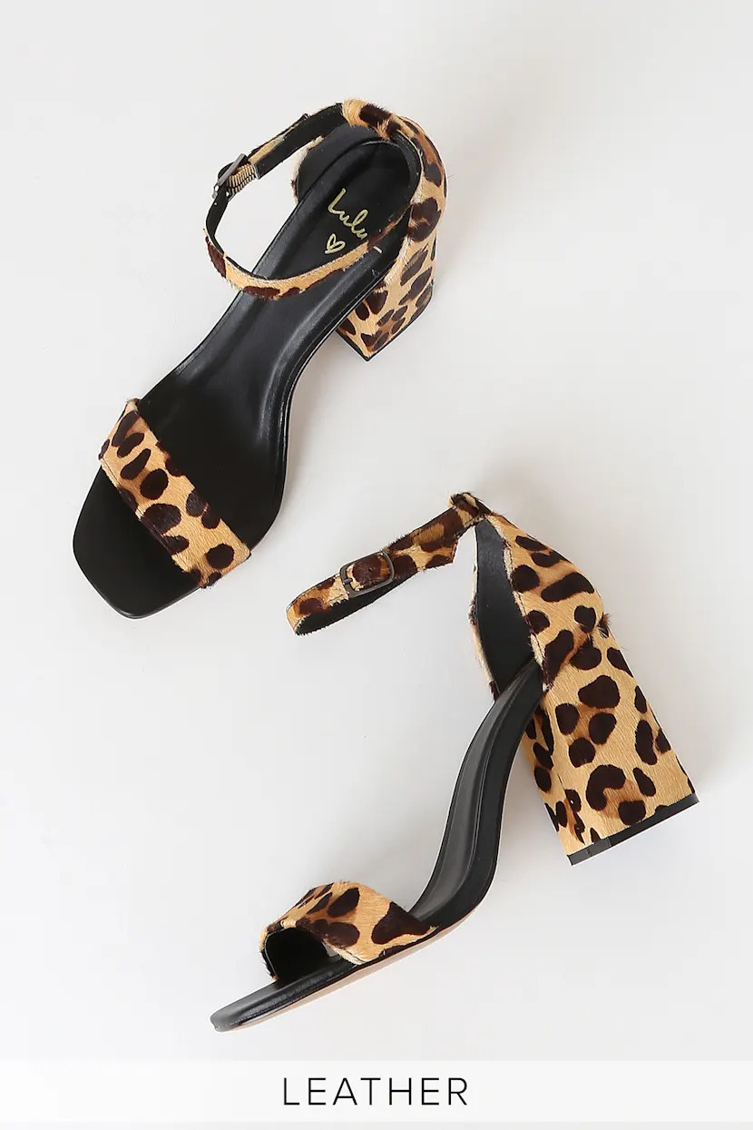 Taylor Leather II Calf Hair Leopard Ankle Strap Heels | Lulus (US)