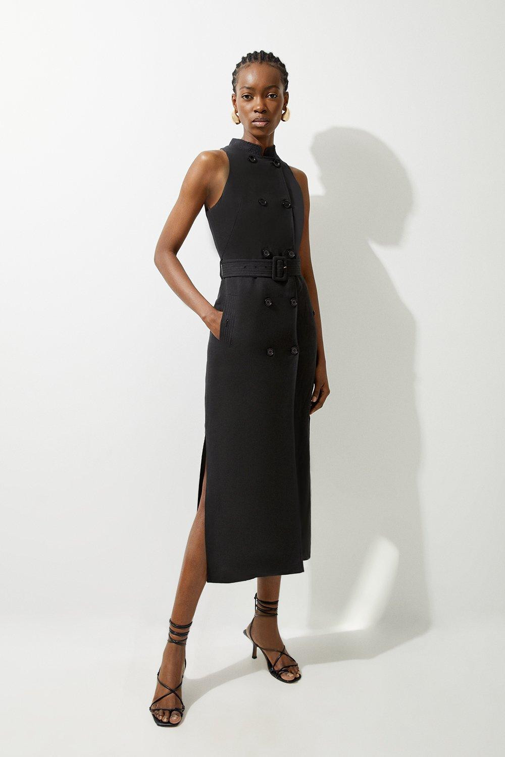 Fluid Tailored Double Breasted Belted Midi Dress | Karen Millen US