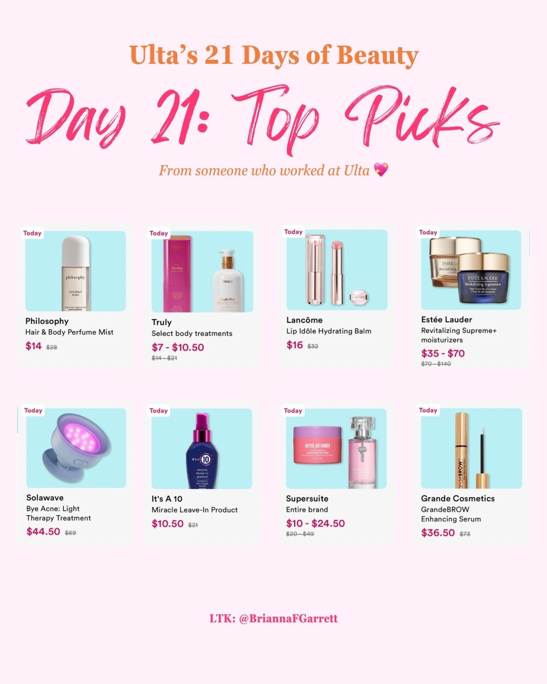 Day 21 Picks 💕

Ulta’s 21 Days of Beauty Day 21 👀

Last day of the sale… such a good mix to end it off. 🩷🧡

Everything from today is linked here for easy shopping. 🛍️

#ultabeauty #21daysofbeauty #ltkbeauty #ltksalealert #beautydeals

#LTKselfcare #LTKSaleAlert #LTKBeauty