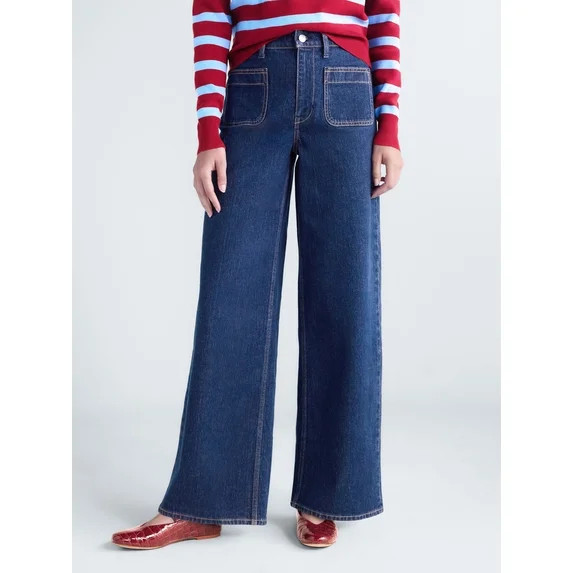 Free Assembly Women's and Women's Plus The Larchmont High Rise Patch Pocket Jeans, 32" Inseam, Si... | Walmart (US)