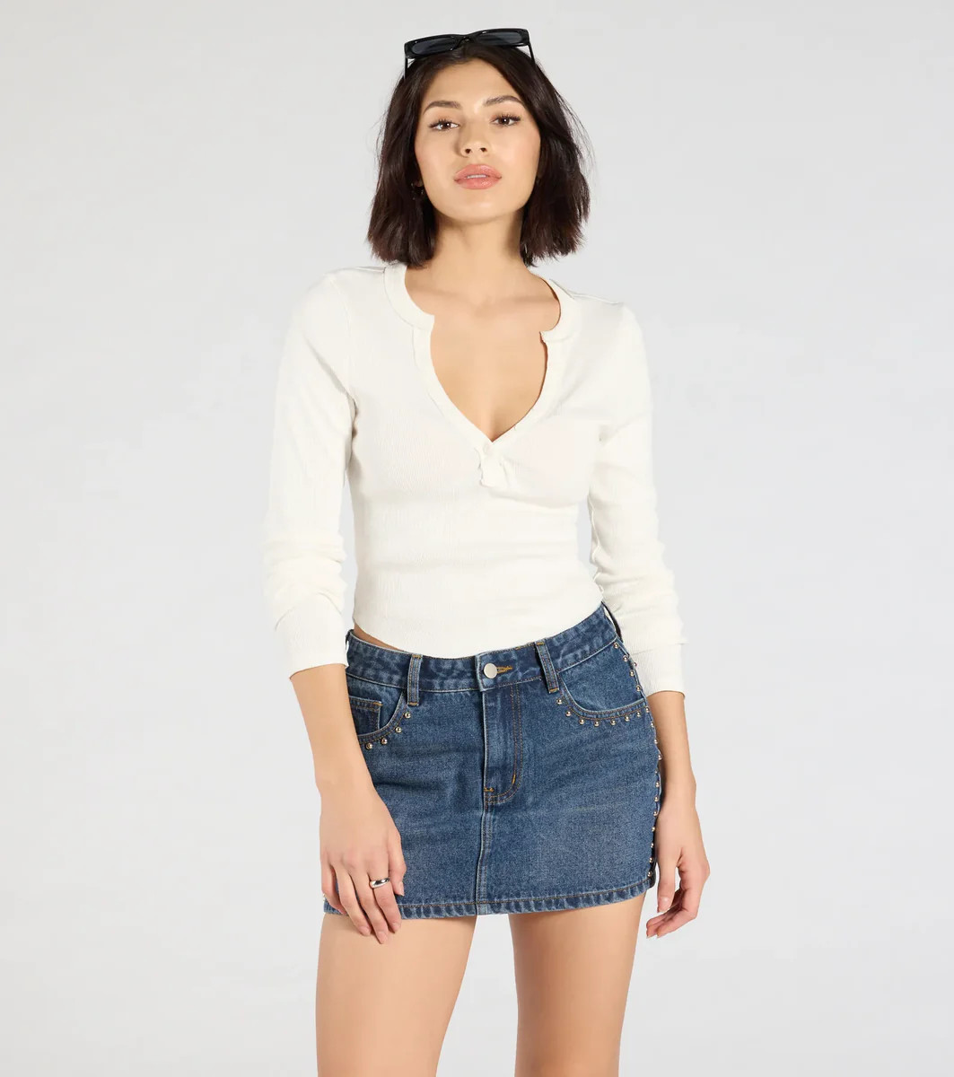 Tell Me About It Stud Mid Rise Denim Mini Skirt | Windsor Stores