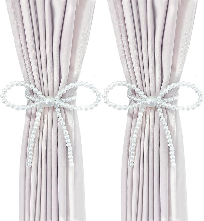 Elegant Pearl Bow Magnetic Curtain Tiebacks – 2 Pack Decorative Curtain Holders, No Drill Stron... | Amazon (US)