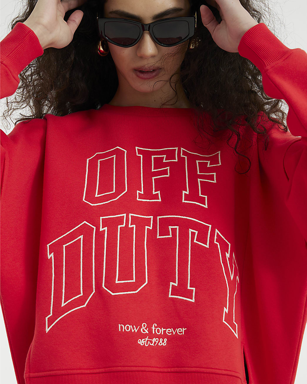 Red Long Sleeve Off Duty Sweatshirt | River Island UK & IE