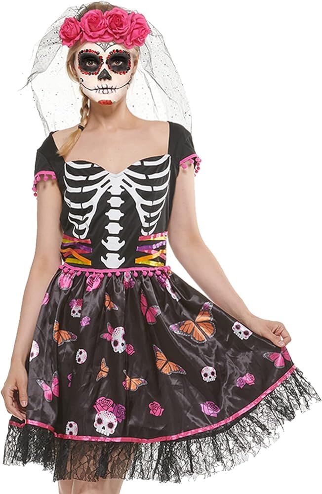 FantastCostumes Women's Day of The Dead Costume Sugar Skull Dia De Los Muertos Dress Costumes wit... | Amazon (US)
