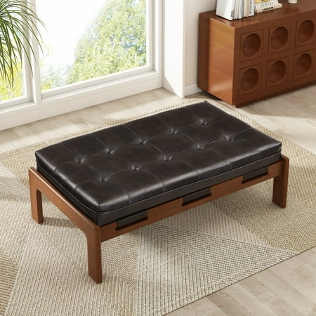 Christopher Knight Home Modern 48.4" Ottoman Bench, PU Leather Button-Tufted Cocktail Ottoman, Dark Brown | Walmart (US)