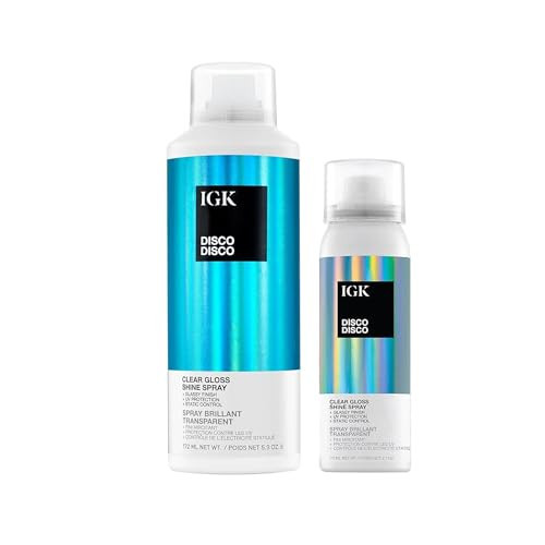 IGK Disco Disco Clear Gloss Hair Shine Spray | Full + Travel Size | Lightweight, High-Shine Finishing Hair Spray | 5.3 + 2.1 oz (Pack of 2) | Amazon (US)