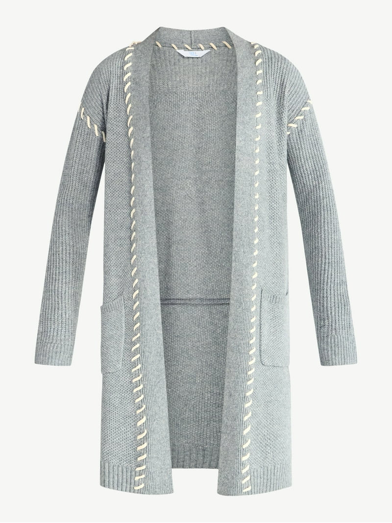 Time and Tru Women’s Longline Cardigan Sweater with Whipstitch Trim, Midweight, Sizes XS-XXXL | Walmart (US)