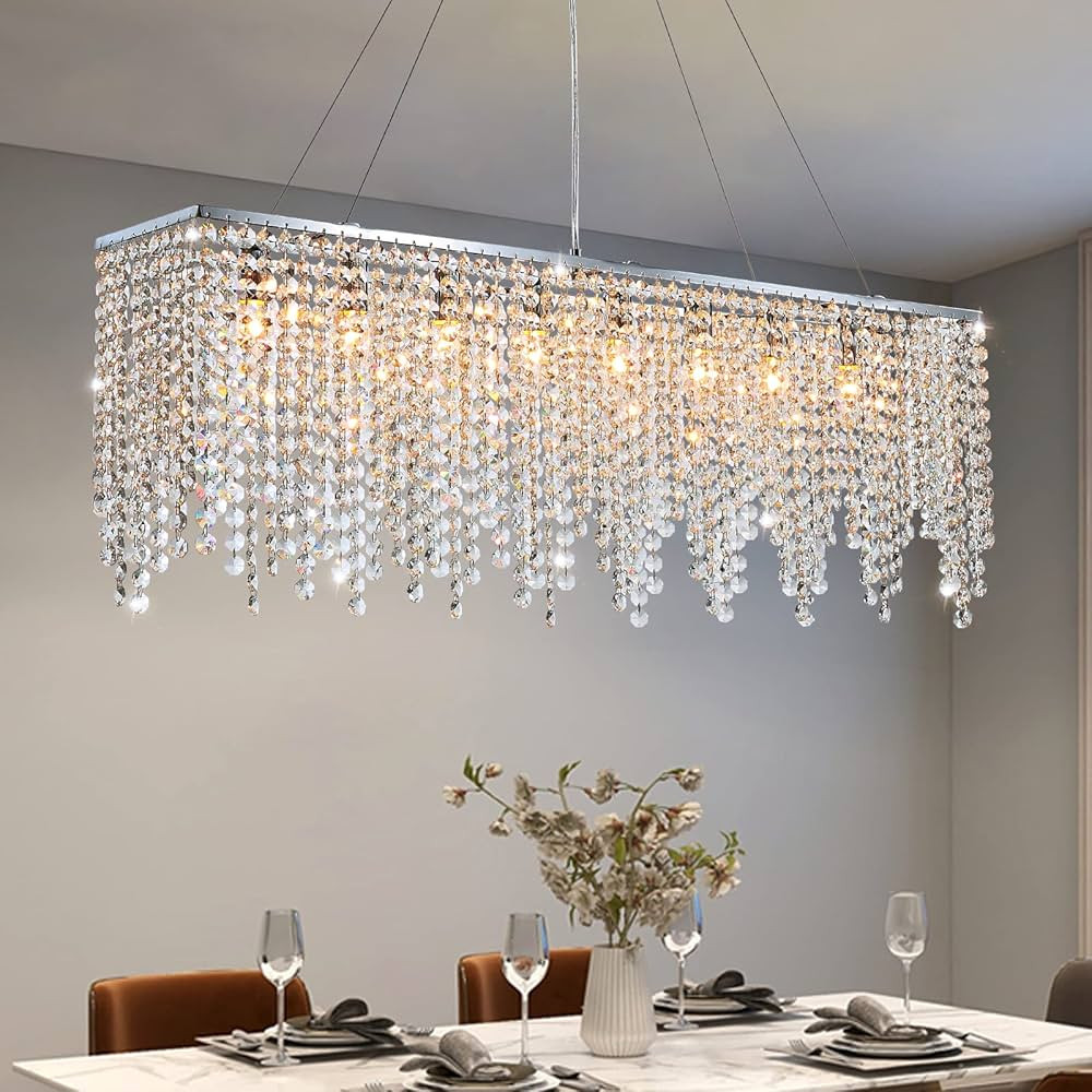 7PM Rectangular Chandelier Modern Crystal Pendant Light Chrome Hanging Lighting Fixture for Dinin... | Amazon (US)