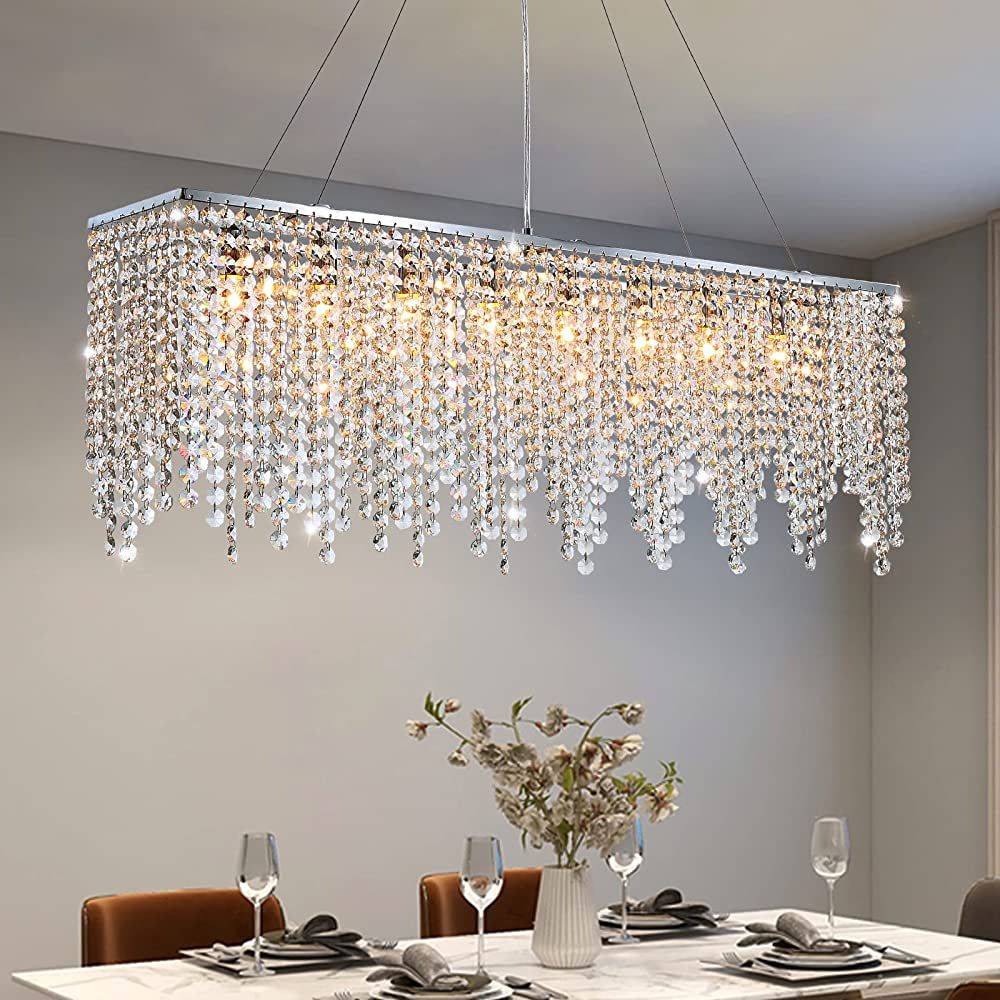 7PM Rectangular Chandelier Modern Crystal Pendant Light Chrome Hanging Lighting Fixture for Dinin... | Amazon (US)