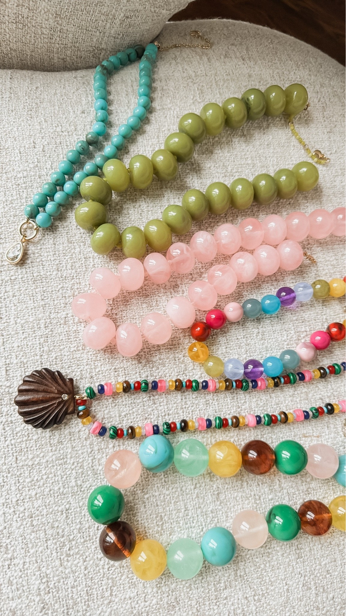 A fun way to add color to any outfit this Summer. Trending style. 
Olive green, pink and neutral combo are the largest 22 mm size 
Small rainbow is the mini size.

#LTKSeasonal