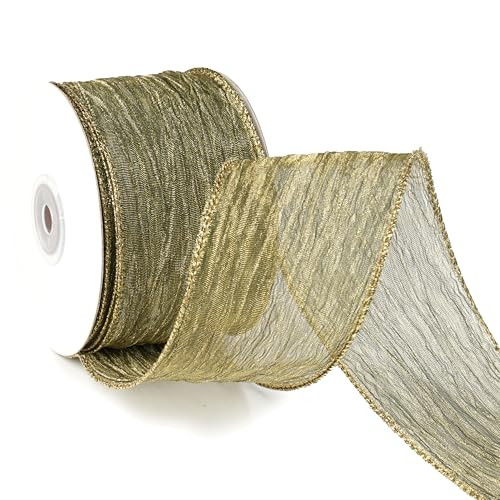 MAYREEL Moss Green Wired Ribbon 2.5 Inch x 10 Yard Spring Moss Crinkle Sheer Wired Ribbon Green Ribbon for Christmas Tree, Wreaths and Bows, Rustic Wedding, Gift Wrapping, Farmhouse, Crafts | Amazon (US)