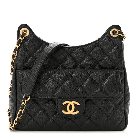 Caviar Quilted Wavy CC Hobo Black | FASHIONPHILE (US)