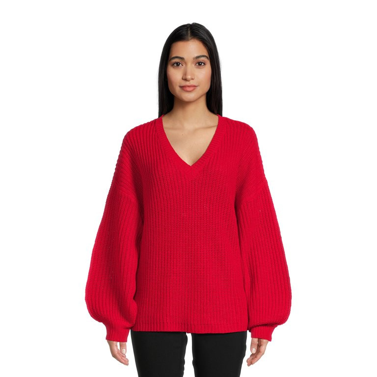 What's Next Women's V-Neck Shaker Stitch Knit Pullover Sweater, Midweight - Walmart.com | Walmart (US)