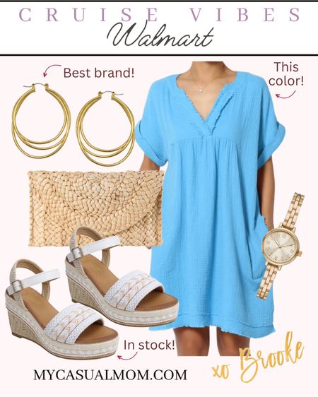 Dress cruise vibes from Walmart!
Blue dress, straw sandal wedges, gold earrings, straw clutch!
#Walmart #Walmartfashion

#LTKSeasonal #LTKstyletip #LTKsalealert