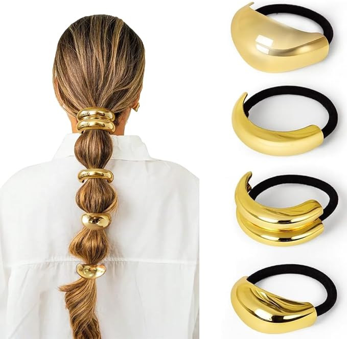 4 PCS Gold Hair Ties for Thick Thin Hair, Hair Accessories for Women Girls, Hair Cuffs Ponytail H... | Amazon (US)