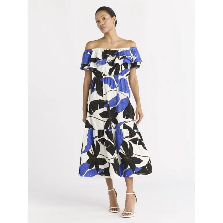Sofia by Sofia Vergara Women's Ruffle Off Shoulder Maxi Dress, Above Ankle Length, Sizes XS-XXXL | Walmart (US)