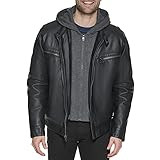 Calvin Klein Men's Faux Lamb Leather Moto Jacket with Removable Hood and Bib | Amazon (US)
