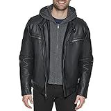 Calvin Klein Men's Faux Lamb Leather Moto Jacket with Removable Hood and Bib | Amazon (US)