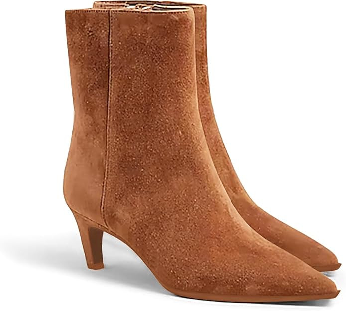 Coutgo Ankle Boots for Women Kitten Low Heel Pointed Toe Booties Side Zipper Fall Shoes | Amazon (US)