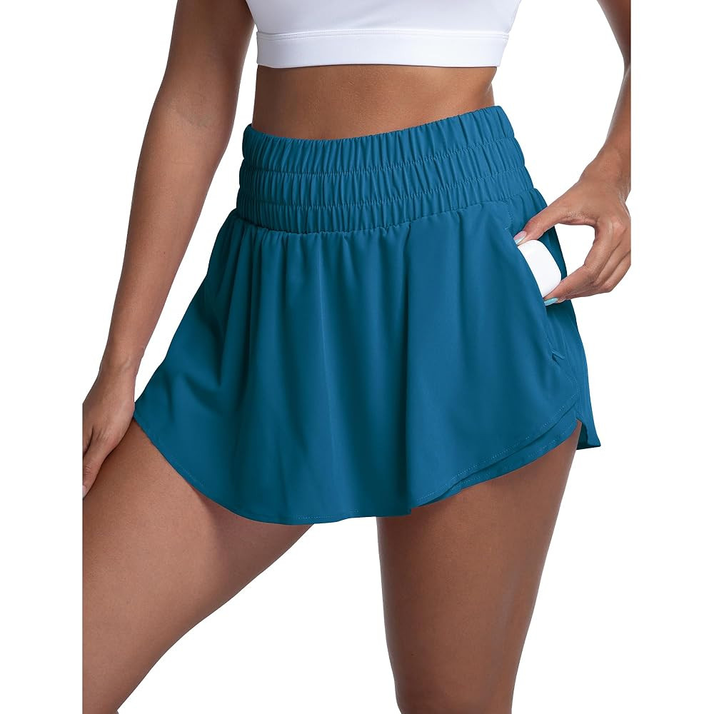LUCKYCATCUS Women's High Waisted Athletic Shorts Flowy Ruffle Skirt Front Workout Tennis Running ... | Amazon (US)