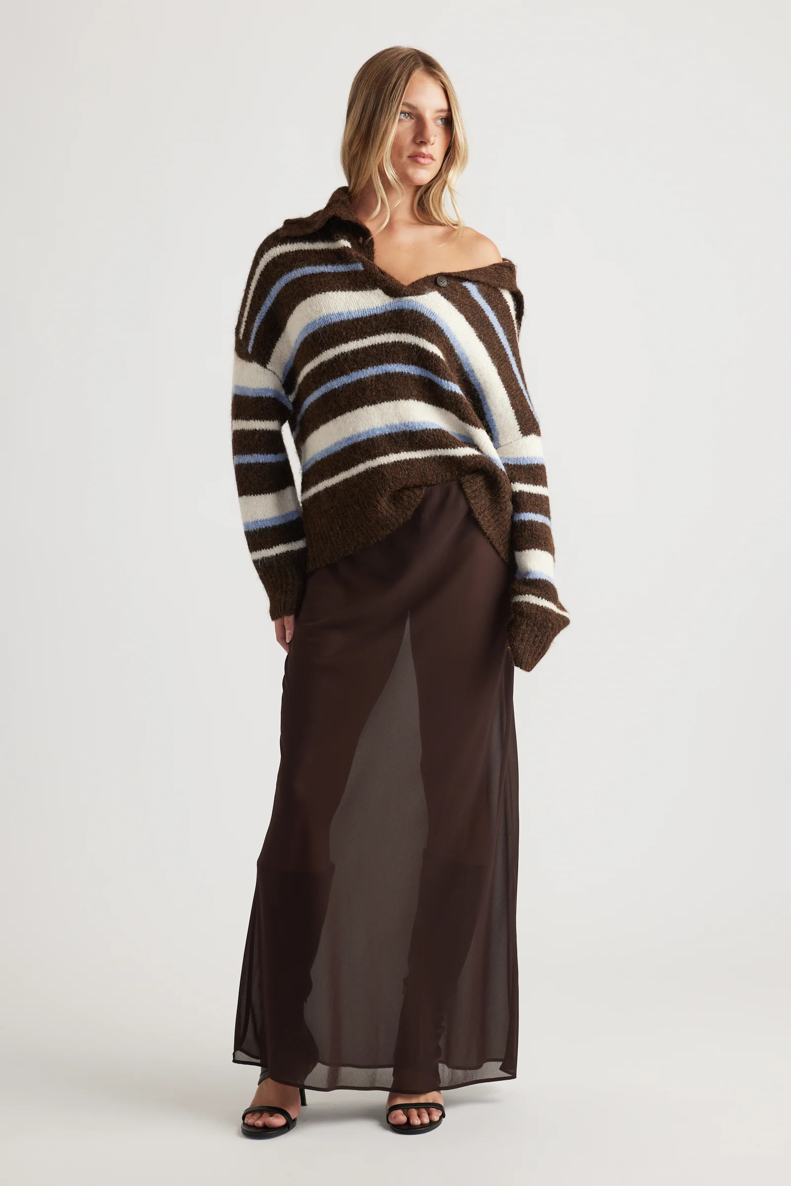 Riley Knit Polo - Choc Blue Stripe | DECJUBA