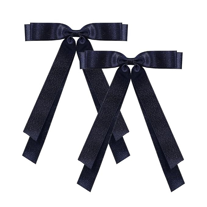 5.5" Navy Blue Long Tail Tassel Ribbon Bow-knot Hair Clips Big Solid Silky Satin Alligator Barret... | Amazon (US)