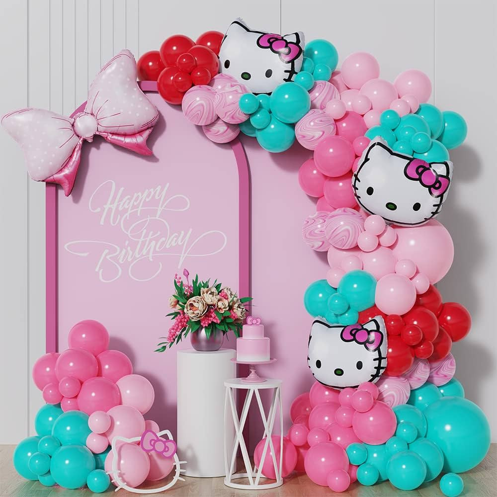 148Pcs Cartoon Cat Balloon Garland Arch Kit Hot Pink Rose Red Turquoise Teal Blue Balloons with C... | Amazon (US)