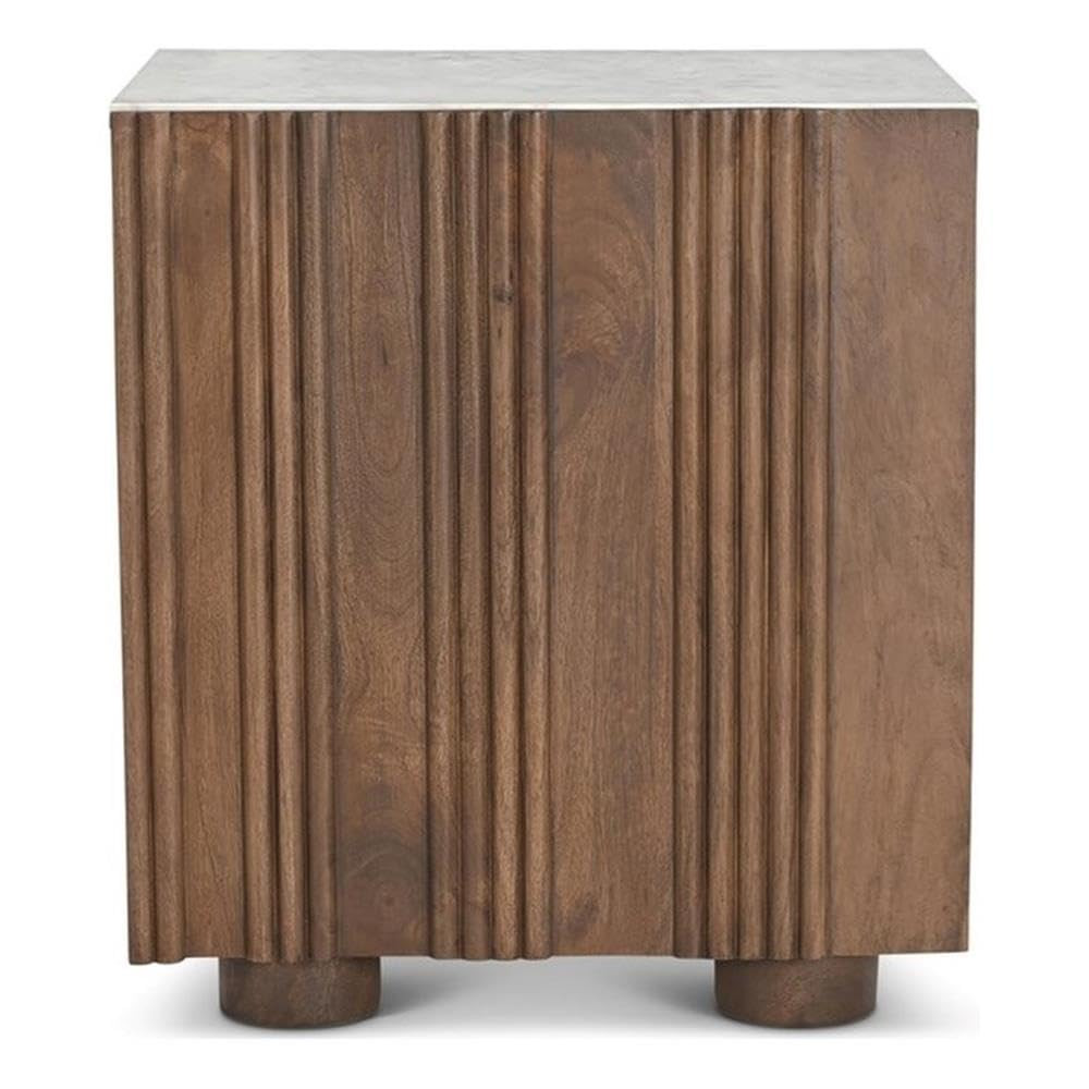 Pemberly Row Modern 20" Nightstand, Solid Wood Frame, Polished Marble Top, Sculptural Fluted Groo... | Amazon (US)